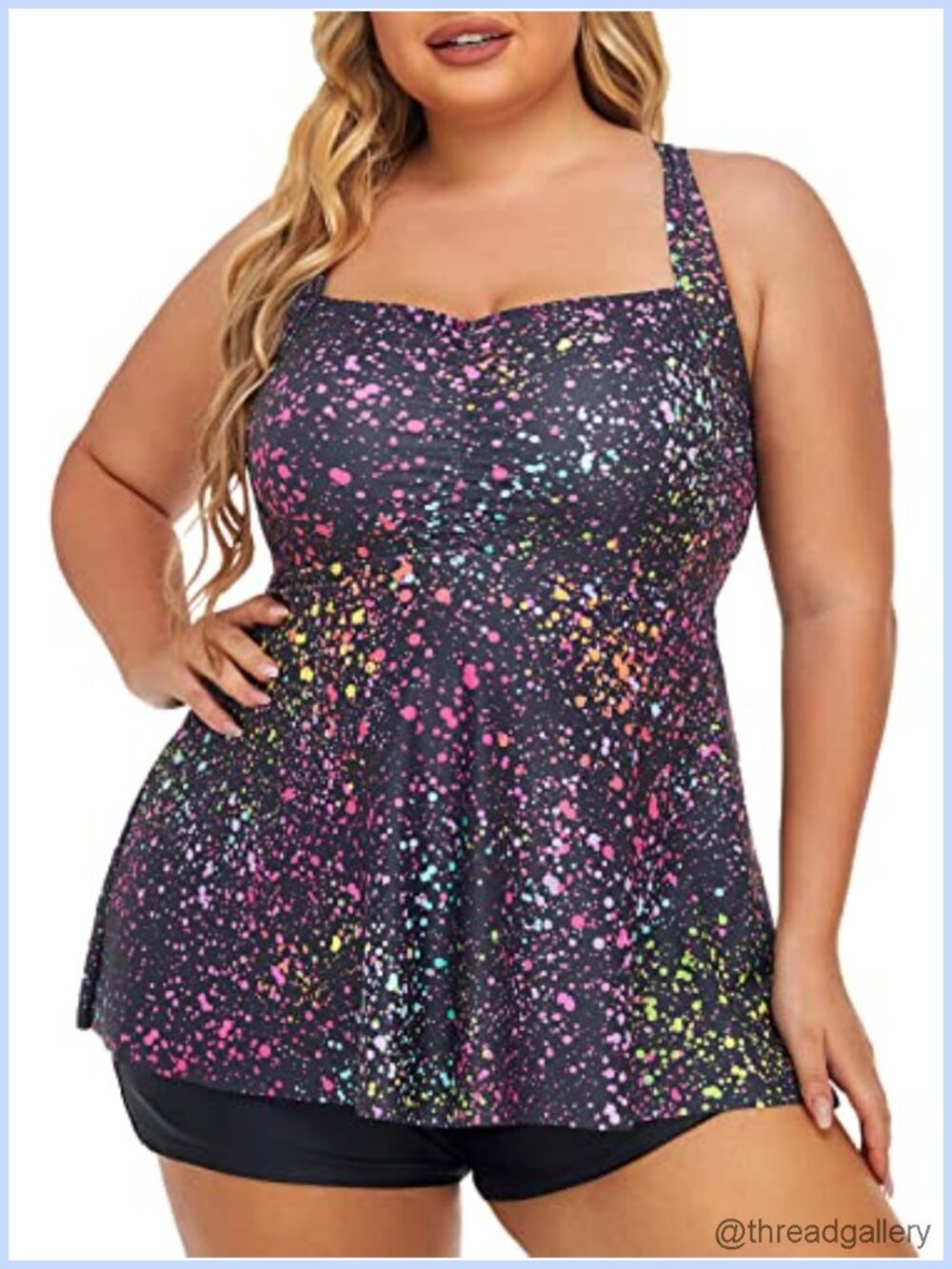 Plus Size Tankini Swim Set with Tummy Control Shorts Flowy Bathing Suit